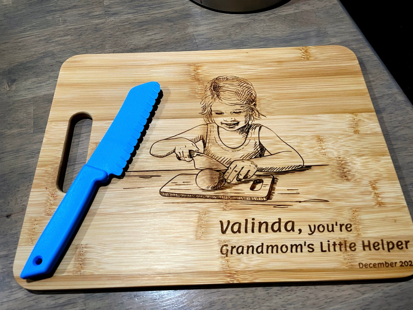 Grandma’s Little Helper Personalized Cutting Board & Functional Safety Knife for Kids