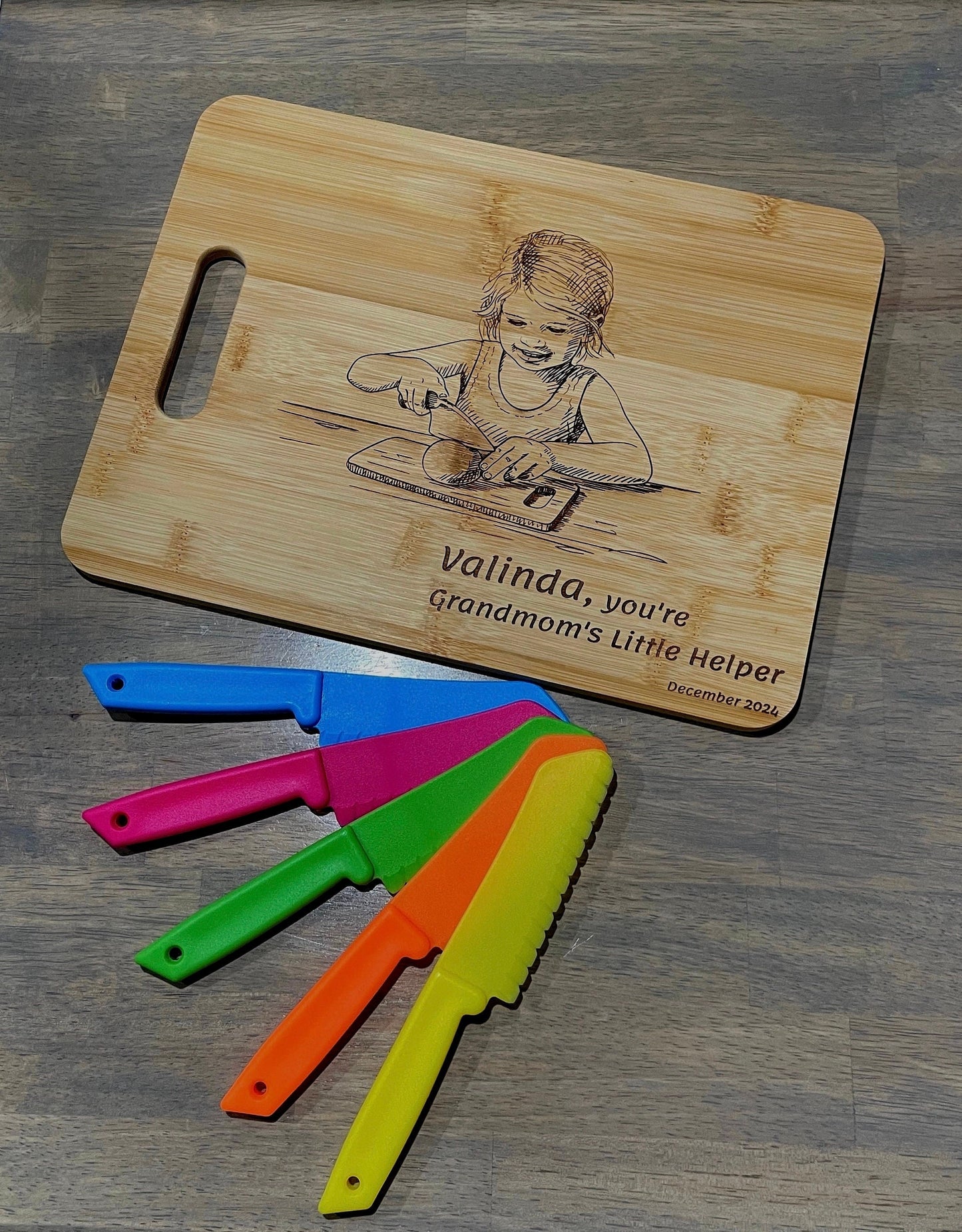 Grandma’s Little Helper Personalized Cutting Board & Functional Safety Knife for Kids